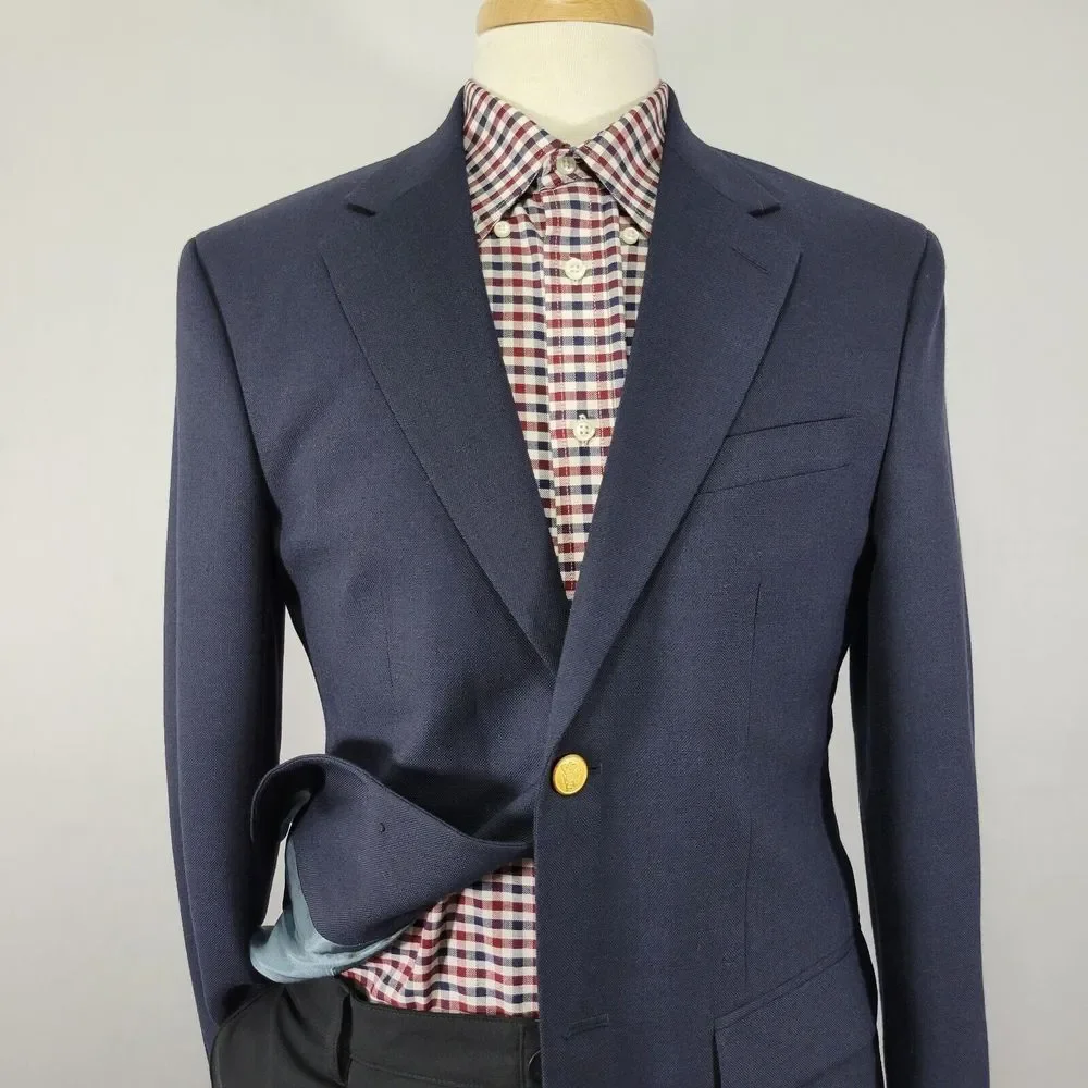 Stafford Men's‎ Sport Coat Blazer Two Button Deep Navy Polyester Wool Size 38R